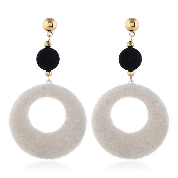 Plush Button Geometric Circle Metal Electroplated Earrings For Women