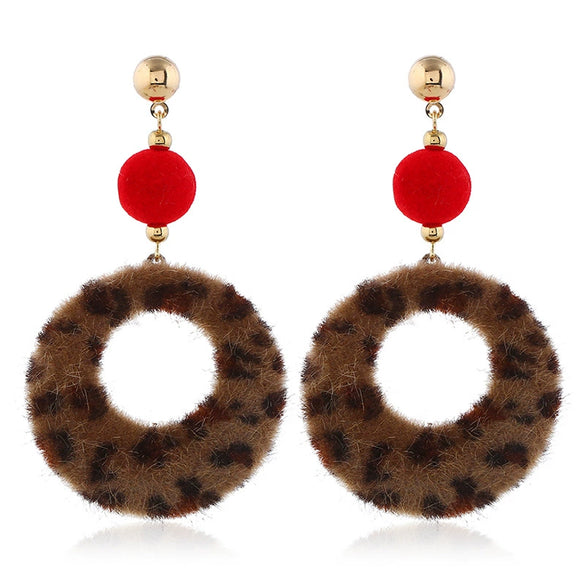 Plush Button Geometric Circle Metal Electroplated Earrings For Women