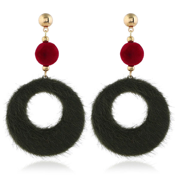 Plush Button Geometric Circle Metal Electroplated Earrings For Women