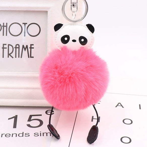 Plush Cute Panda Fur Ball Keychain Pendant For Women