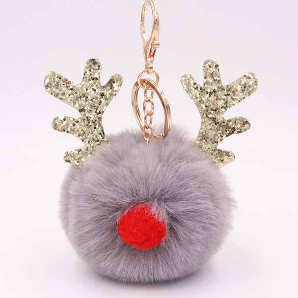 Plush Elk Antler Sequined Keychain For Women