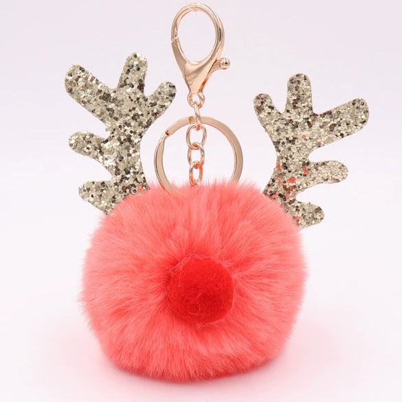 Plush Elk Antler Sequined Keychain For Women