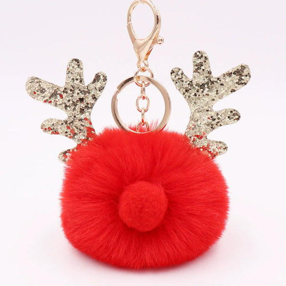 Plush Elk Antler Sequined Keychain For Women