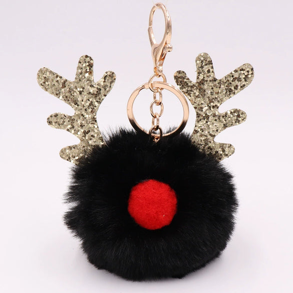 Plush Elk Antler Sequined Keychain For Women