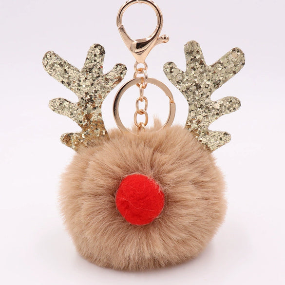 Plush Elk Antler Sequined Keychain For Women