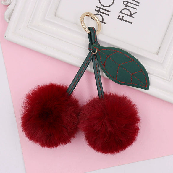 Plush Fruit Cherry Keychain Bag Pendant Car Key Pendant