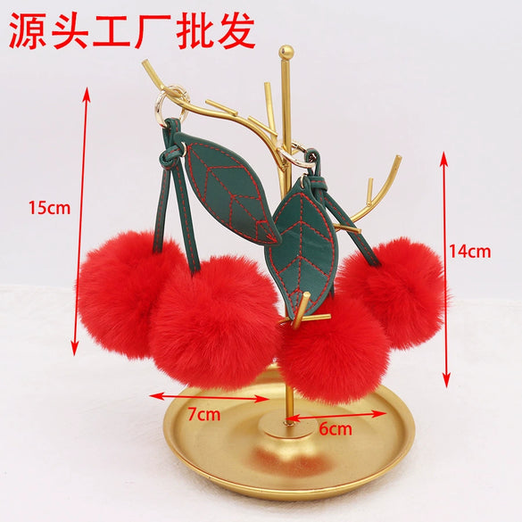 Plush Fruit Cherry Keychain Bag Pendant Car Key Pendant