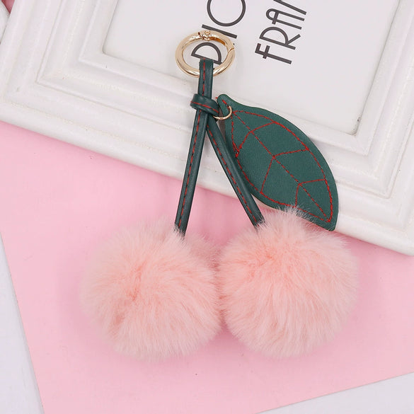 Plush Fruit Cherry Keychain Bag Pendant Car Key Pendant