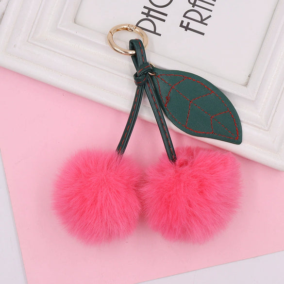 Plush Fruit Cherry Keychain For Women