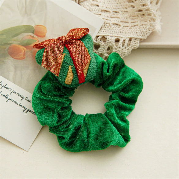 Plush Hair Ring Hair Accessories Handmade With Christmas Cartoon Head Pattern And Velvet Material
