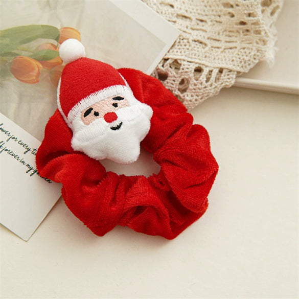 Plush Hair Ring Hair Accessories Handmade With Christmas Cartoon Head Pattern And Velvet Material