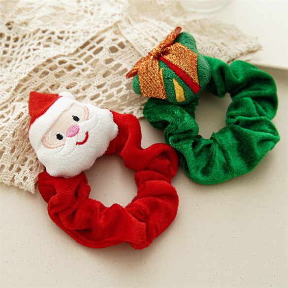 Plush Hair Ring Hair Accessories Handmade With Christmas Cartoon Head Pattern And Velvet Material