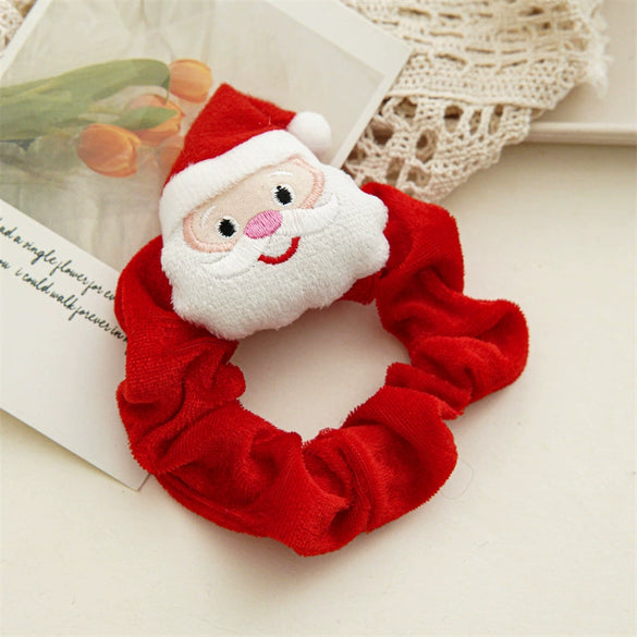 Plush Hair Ring Hair Accessories Handmade With Christmas Cartoon Head Pattern And Velvet Material