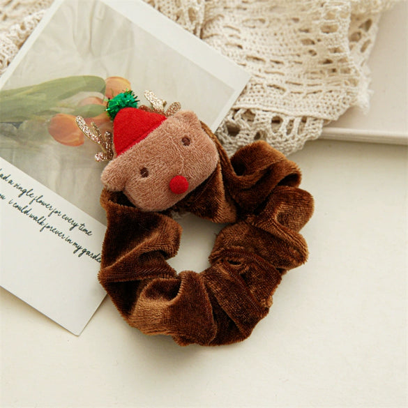 Plush Hair Ring Hair Accessories Handmade With Christmas Cartoon Head Pattern And Velvet Material