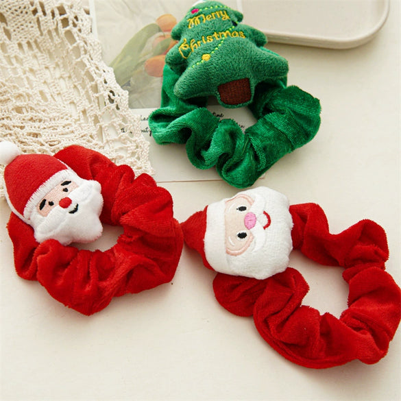 Plush Hair Ring Hair Accessories Handmade With Christmas Cartoon Head Pattern And Velvet Material