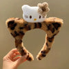 Plush Headband Cute Cartoon Leopard Print Cat Ears Handmade Hair Accessories Unisex