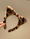 Plush Headband Cute Cartoon Leopard Print Cat Ears Handmade Hair Accessories Unisex