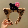 Plush Headband Cute Cartoon Leopard Print Cat Ears Handmade Hair Accessories Unisex