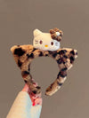 Plush Headband Cute Cartoon Leopard Print Cat Ears Handmade Hair Accessories Unisex