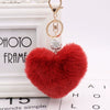Plush Heart Shaped Keychain Pendant With Diamond Ball And Imitation Rex Rabbit Fur