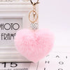 Plush Heart Shaped Keychain Pendant With Diamond Ball And Imitation Rex Rabbit Fur