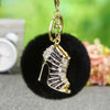 Plush Highheeled Shoes Pattern Metal Keychain With Diamond Encrustment