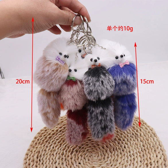Plush Imitation Rex Rabbit Fur Yellow Duck And Fox Keychain Pendant