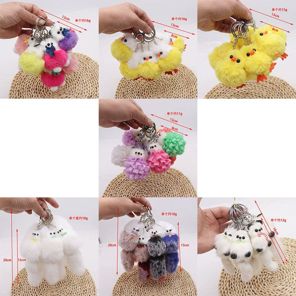 Plush Imitation Rex Rabbit Fur Yellow Duck And Fox Keychain Pendant