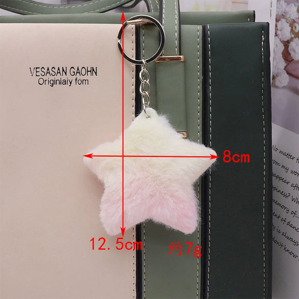 Plush Keychain Pendant With Love Cat And Fivepointed Star In Magic Color Series For Women