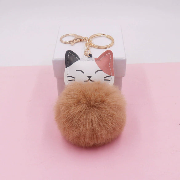 Plush Kitten Fur Ball Keychain Cartoon Cat Doll Pendant Luggage Ornament