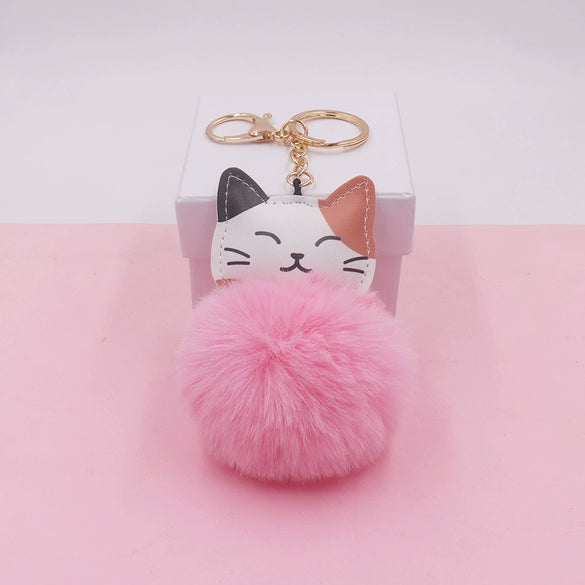 Plush Kitten Fur Ball Keychain Cartoon Cat Doll Pendant Luggage Ornament