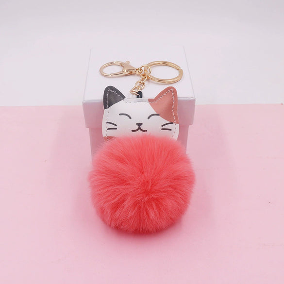 Plush Kitten Fur Ball Keychain Cartoon Cat Doll Pendant Luggage Ornament