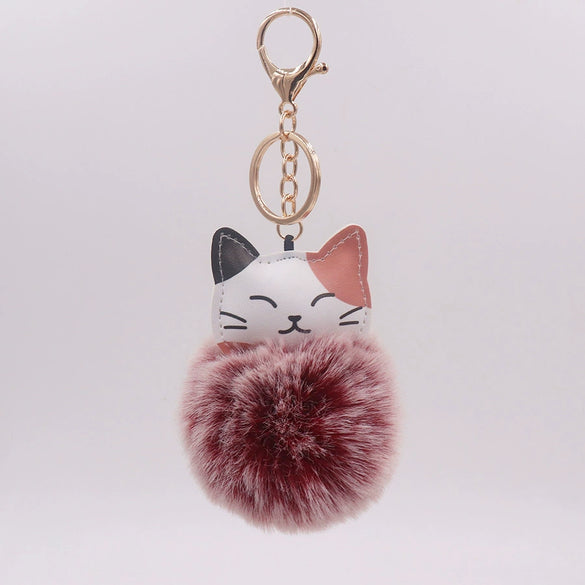 Plush Kitten Fur Ball Keychain Cartoon Cat Doll Pendant Luggage Ornament