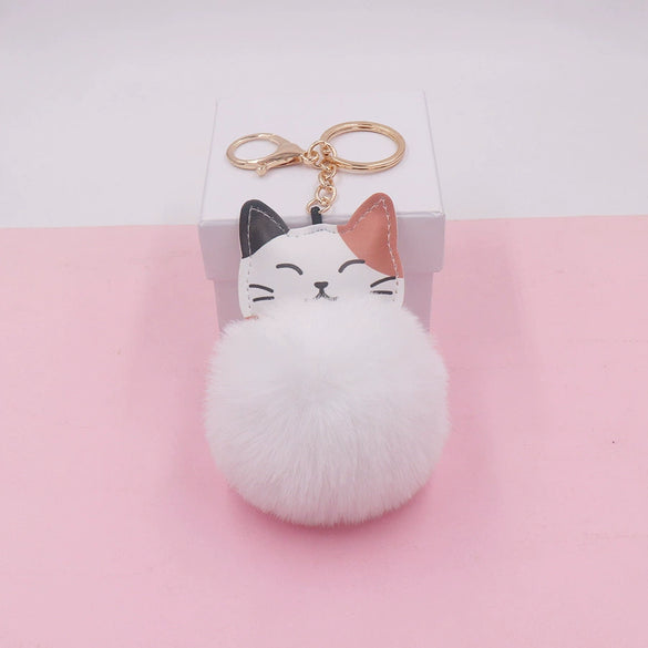 Plush Kitten Fur Ball Keychain Cartoon Cat Doll Pendant Luggage Ornament
