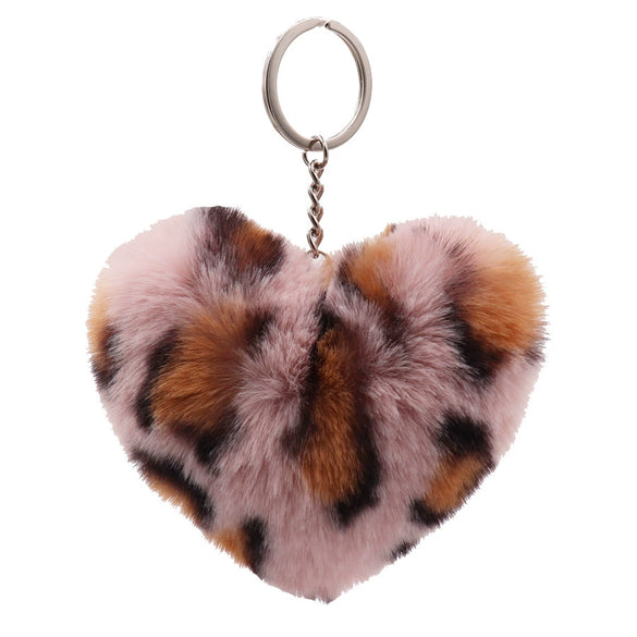 Plush Leopard Print Ears Fur Ball Keychain For Women's Bags And Cars