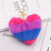 Plush Love Heartshaped Color Stripe Imitation Rex Rabbit Hair Keychain Bag Pendant