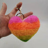 Plush Love Heartshaped Color Stripe Imitation Rex Rabbit Hair Keychain Bag Pendant