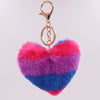 Plush Love Heartshaped Color Stripe Imitation Rex Rabbit Hair Keychain Bag Pendant