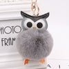 Plush Owl Fur Ball Keychain Pu Leather Cartoon Doll Pendant For Bag And Car Ornament