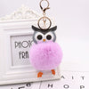 Plush Owl Fur Ball Keychain Pu Leather Cartoon Doll Pendant For Bag And Car Ornament