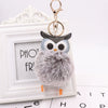 Plush Owl Fur Ball Keychain Pu Leather Cartoon Doll Pendant For Bag And Car Ornament