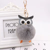 Plush Owl Fur Ball Keychain Pu Leather Cartoon Doll Pendant For Bag And Car Ornament