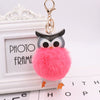 Plush Owl Fur Ball Keychain Pu Leather Cartoon Doll Pendant For Bag And Car Ornament