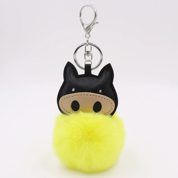 Plush Pu Leather Bullfighting Key Chain And Car Pendant With Fur Ball