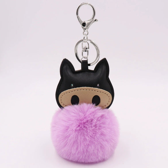Plush Pu Leather Bullfighting Key Chain And Car Pendant With Fur Ball