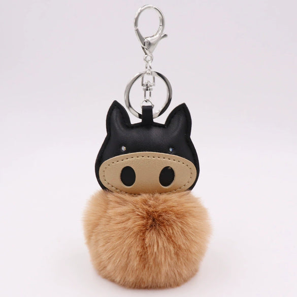 Plush Pu Leather Bullfighting Key Chain And Car Pendant With Fur Ball
