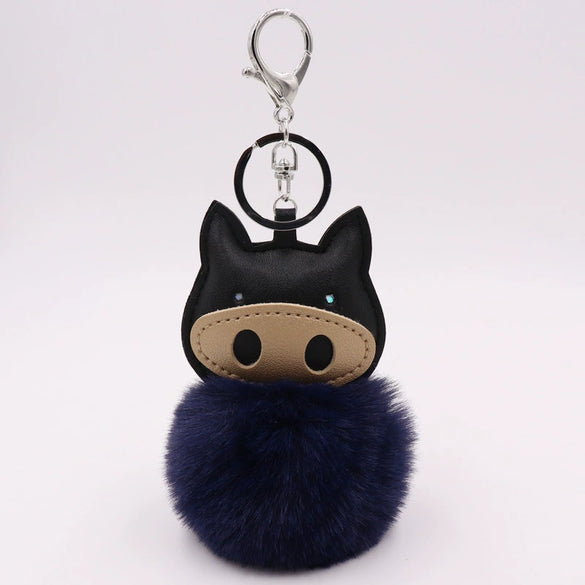 Plush Pu Leather Bullfighting Key Chain And Car Pendant With Fur Ball