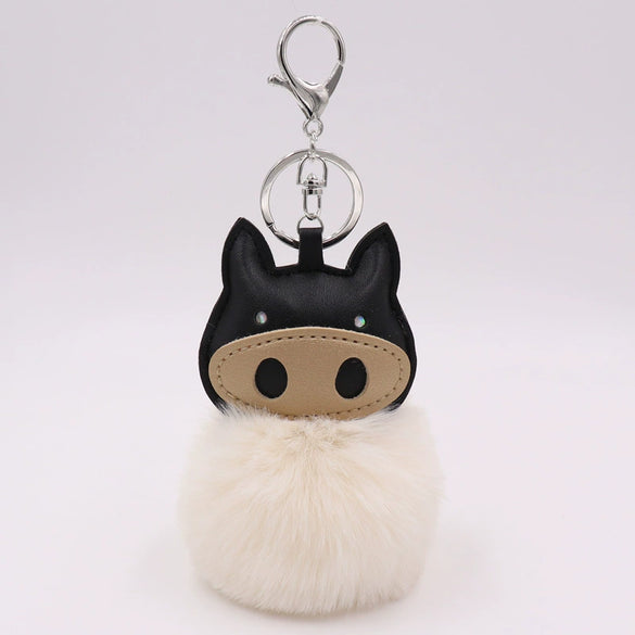 Plush Pu Leather Bullfighting Key Chain And Car Pendant With Fur Ball