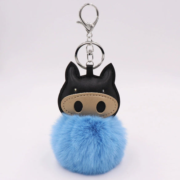 Plush Pu Leather Bullfighting Key Chain And Car Pendant With Fur Ball