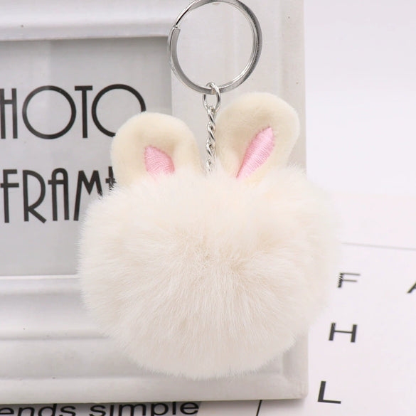 Plush Rabbit Ears Fur Ball Keychain Pendant